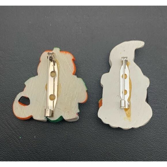Halloween Ghost Black Cat Jack-o-lantern Brooch Lot Of 2 - Picture 4 of 4
